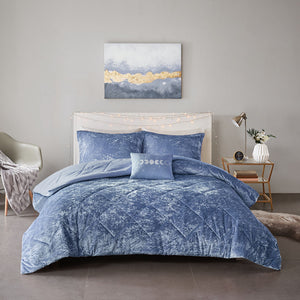 English Elm King/Cal Velvet Felicia Comforter Set Periwinkle Crushed Velvet Quilted Diamond Luxury Throw Pillow B03595989