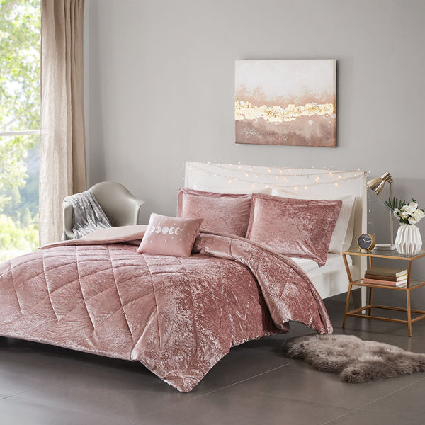 English Elm Twin/Twin Luxurious Felicia Crushed Velvet Duvet Cover Set with Quilted Diamond Top, Sham & Pillow B03596046