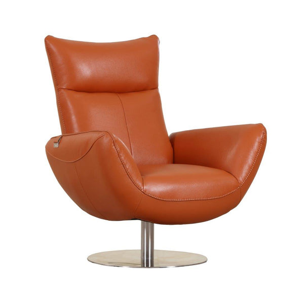 English Elm Global 22" Modern Genuine Italian Leather Lounge Chair with 3-Layer Foam, Stainless Chrome Base, Luxurious Comfort Orange B05777798