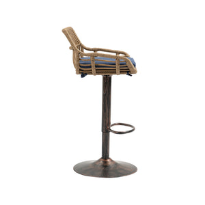 English Elm Modern Swivel Bar Stools Set of 2 Adjustable Counter Height Chairs with Linen Seat, Retro Rattan Back, 360° Rotation and Footrest, Vintage Gold Base, Durable Indoor/Outdoor Seating (Seat Height 25.6–33.9") Blue W39594821