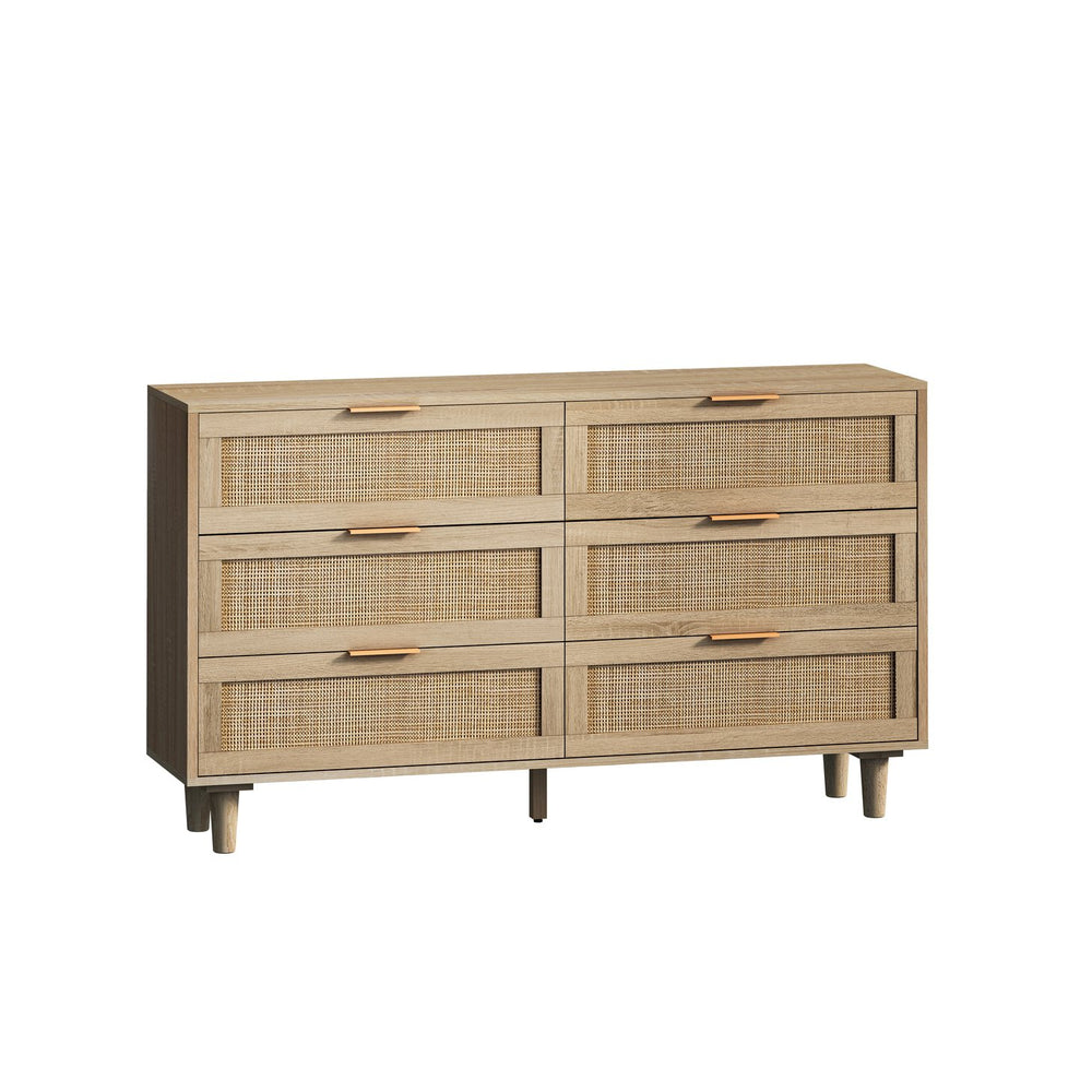 English Elm 51.18"6-Drawers Rattan Storage Cabinet with Natural Woven Drawers for Bedroom Living Room Decor, Durable Extra Storage W75784346