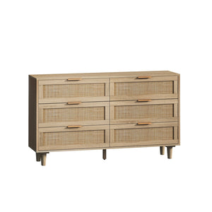 English Elm 51.18"6-Drawers Rattan Storage Cabinet with Natural Woven Drawers for Bedroom Living Room Decor, Durable Extra Storage W75784346