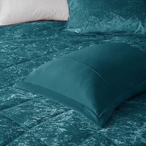 English Elm King/Cal King Velvet Duvet Cover Set Teal Quilted Diamond Velvet with Decorative Pillow, Plush Luxury B03596073