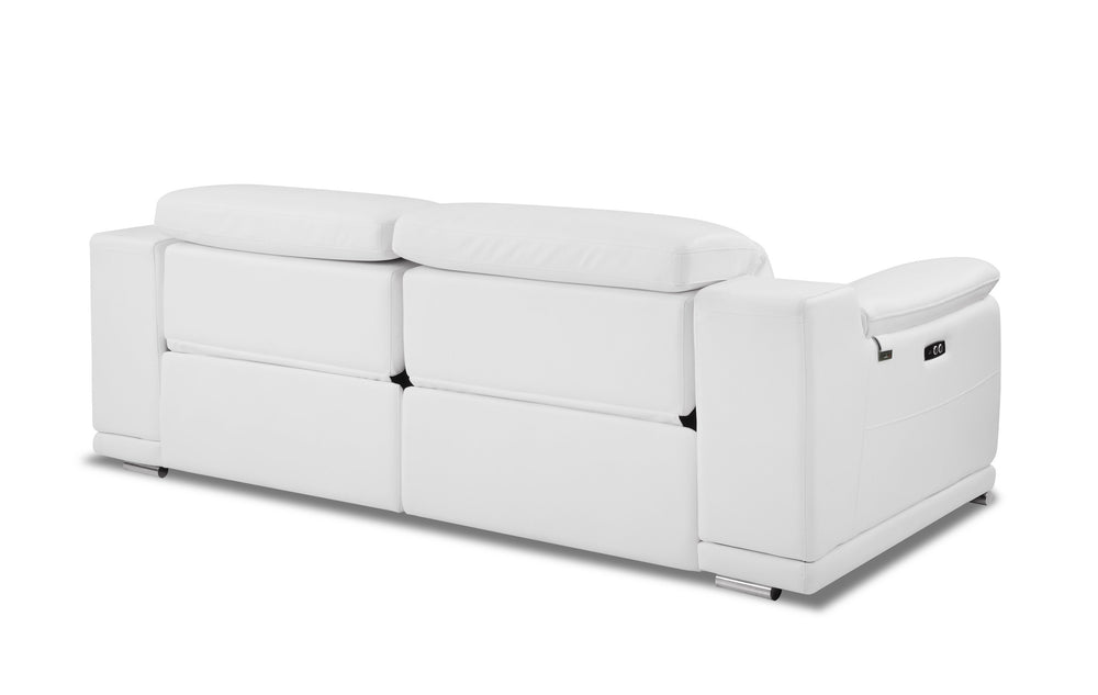 English Elm Global Genuine Italian Leather Power Reclining Sofa with USB, Top-Grain Comfort, Chrome Legs, White B05777774