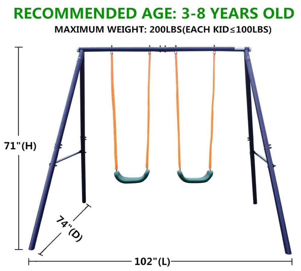 English Elm Two Station Kids Outdoor Swing Set Steel A-frame Weather Resistant Backyard Play W1408107775