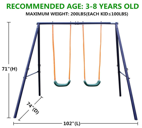 English Elm Two Station Kids Outdoor Swing Set Steel A-frame Weather Resistant Backyard Play W1408107775