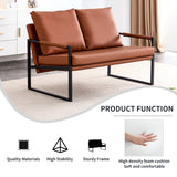 English Elm Modern Two-Seater Sofa Chair With 2 Pillows - Pu Leather, High-Density Foam, Black Coated Metal Frame.Brown Sf-D008