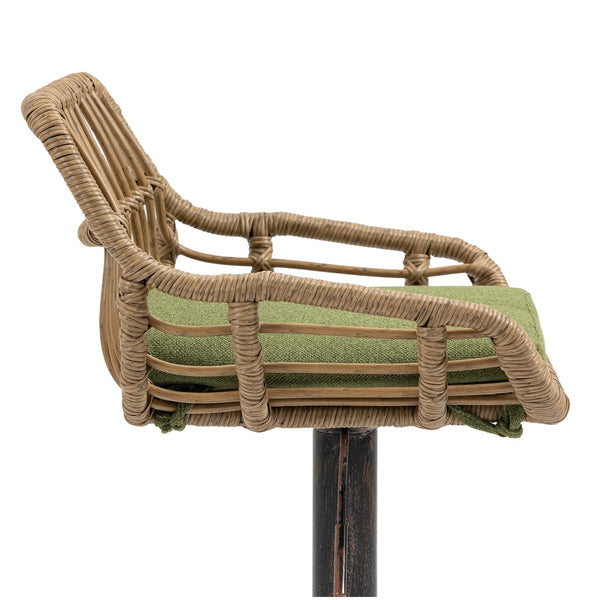 English Elm Modern Swivel Bar Stools Set of 2 Adjustable Counter Height Chairs with Linen Seat, Retro Rattan Back, 360° Rotation and Footrest, Vintage Gold Base, Durable Indoor/Outdoor Seating (Seat Height 25.6–33.9") Green W39594822