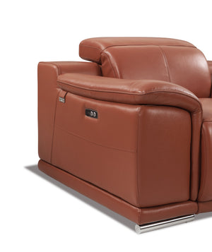 English Elm Global United Top-Grain Italian Leather Power Recliner in Camel with USB, Chrome Legs, Plush Foam Comfort B05777766