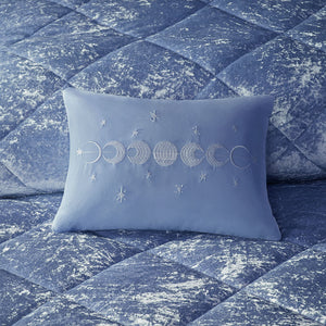 English Elm Full/Queen Velvet Duvet Cover Set Periwinkle Crushed Velvet Quilted Diamond Top with Pillow B03596096