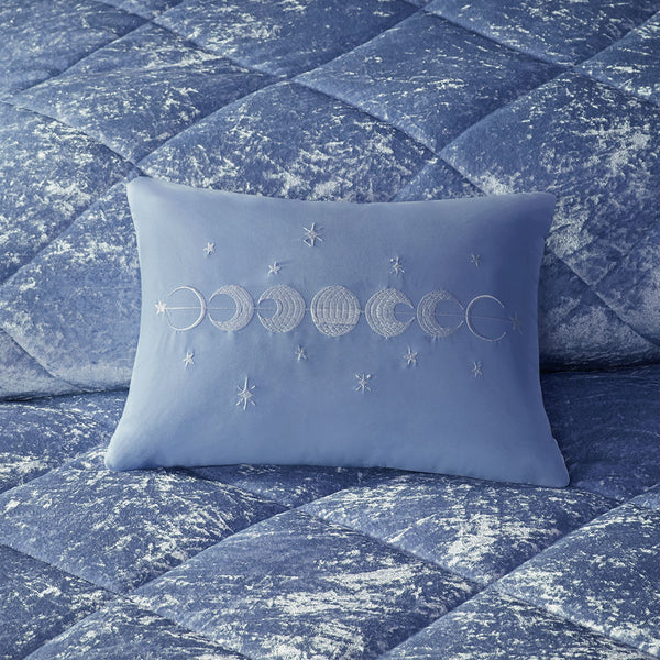 English Elm King/Cal King Velvet Duvet Cover Set in Periwinkle Crushed Velvet with Quilted Diamond Texture, Pillow B03596097