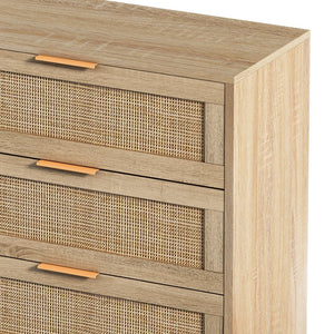 English Elm 51.18"6-Drawers Rattan Storage Cabinet with Natural Woven Drawers for Bedroom Living Room Decor, Durable Extra Storage W75784346