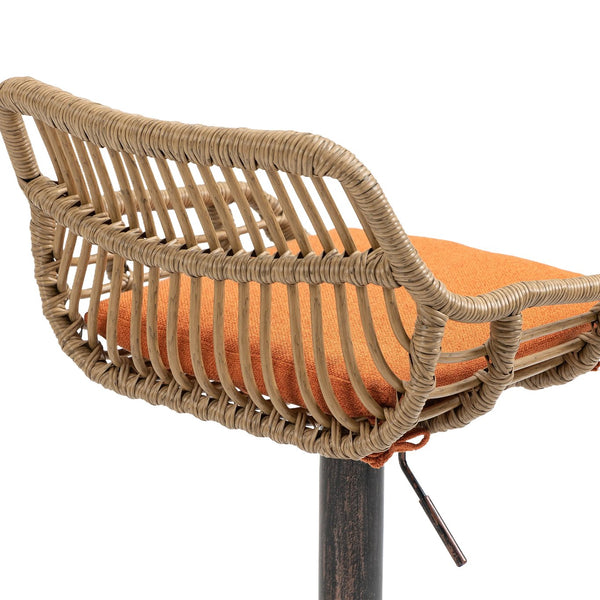 English Elm Modern Swivel Bar Stools Set of 2 Adjustable Counter Height Chairs with Linen Seat, Retro Rattan Back, 360° Rotation and Footrest, Vintage Gold Base, Durable Indoor/Outdoor Seating (Seat Height 25.6–33.9") Orange W39594824
