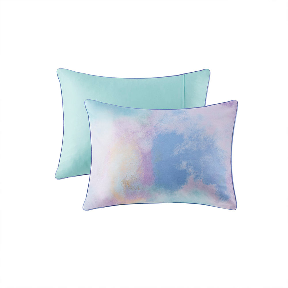 English Elm Twin/Twin Watercolor Tie Dye Duvet Cover Set with Piped Edges, Antimicrobial Microfiber & Fur Pillow B03596075