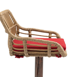 English Elm Modern Swivel Bar Stools Set of 2 Adjustable Counter Height Chairs with Linen Seat, Retro Rattan Back, 360° Rotation and Footrest, Vintage Gold Base, Durable Indoor/Outdoor Seating (Seat Height 25.6–33.9") Red W39594820