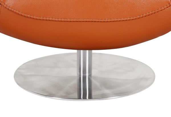 English Elm Global 22" Modern Genuine Italian Leather Lounge Chair with 3-Layer Foam, Stainless Chrome Base, Luxurious Comfort Orange B05777798