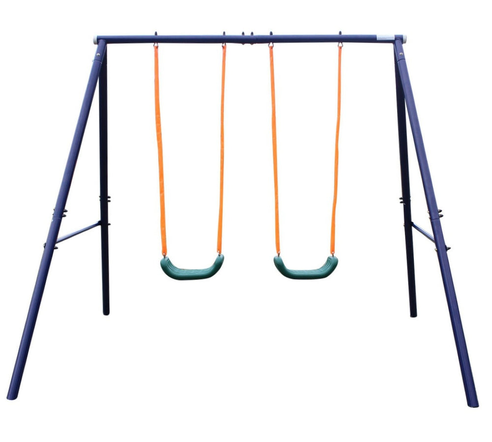 English Elm Two Station Kids Outdoor Swing Set Steel A-frame Weather Resistant Backyard Play W1408107775