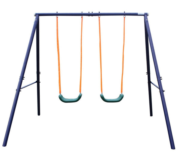 English Elm Two Station Kids Outdoor Swing Set Steel A-frame Weather Resistant Backyard Play W1408107775