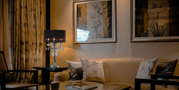English Elm 29.5"H Crystal-Inspired Table Lamp in Black/Chrome with Touch On, Hanging Faux Crystals, UL Listed, 29.5"H B080107004
