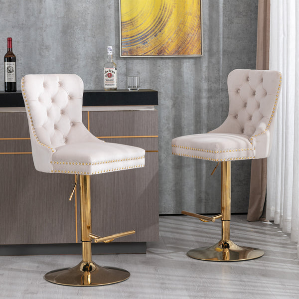 English Elm A&A Furniture Adjustable Velvet Swivel Barstools Set Of 2, Elegant Tufted Design For Home Bars & Kitchens W114367602