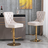 English Elm ,Thick Golden Swivel Velvet Barstools Adjusatble Seat Height From 27-35 Inch, Modern Upholstered Bar Stools With Backs Comfortable Tufted For Home Pub and Kitchen Island (Beige,Set Of 2)