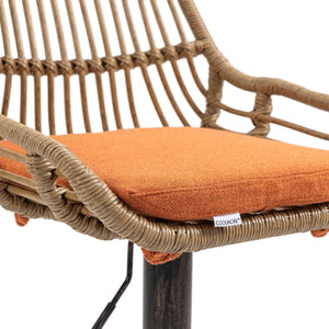 English Elm Modern Swivel Bar Stools Set of 2 Adjustable Counter Height Chairs with Linen Seat, Retro Rattan Back, 360° Rotation and Footrest, Vintage Gold Base, Durable Indoor/Outdoor Seating (Seat Height 25.6–33.9") Orange W39594824