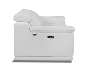 English Elm Global Top Grain Italian Leather Power Reclining Loveseat with USB Charger, Chrome Legs, High-Density Foam Cushioning White B05777773