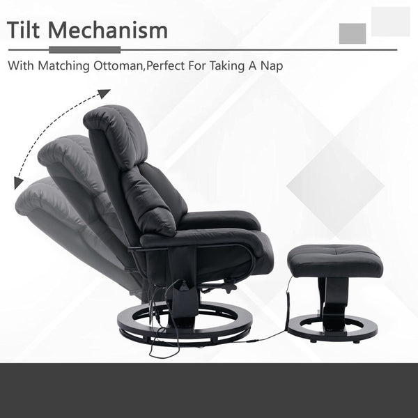 English Elm Recliner with Massage Ottoman Swivel Pu Leather Mid Century Modern Living Room Chair W1733102610