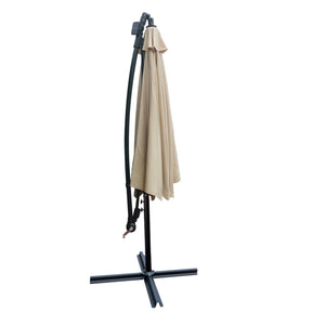 English Elm Tan 10 ft Solar Patio Umbrella with 24 LED Lights, Water & UV Resistant Canopy, Crank Lift, Base W65627949
