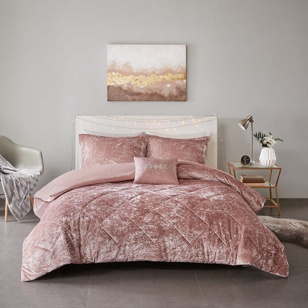 English Elm Twin/Twin Luxurious Felicia Crushed Velvet Duvet Cover Set with Quilted Diamond Top, Sham & Pillow B03596046