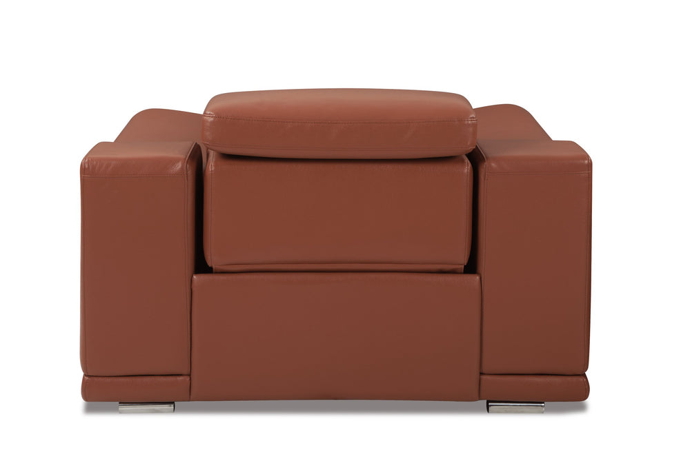 English Elm Global United Top-Grain Italian Leather Power Recliner in Camel with USB, Chrome Legs, Plush Foam Comfort B05777766