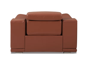English Elm Global United Top-Grain Italian Leather Power Recliner in Camel with USB, Chrome Legs, Plush Foam Comfort B05777766
