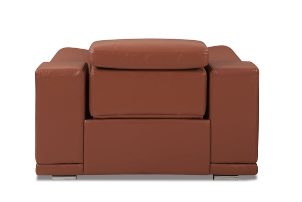 English Elm Global United Top-Grain Italian Leather Power Recliner in Camel with USB, Chrome Legs, Plush Foam Comfort B05777766