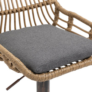 English Elm Modern Swivel Bar Stools Set of 2 Adjustable Counter Height Chairs with Linen Seat, Retro Rattan Back, 360° Rotation and Footrest, Vintage Gold Base, Durable Indoor/Outdoor Seating (Seat Height 25.6–33.9") Gray W39594823