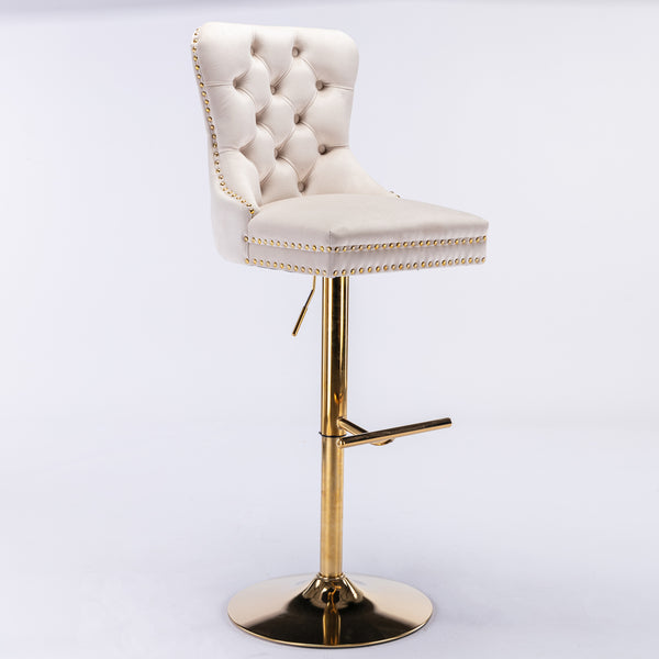 English Elm A&A Furniture Adjustable Velvet Swivel Barstools Set Of 2, Elegant Tufted Design For Home Bars & Kitchens W114367602