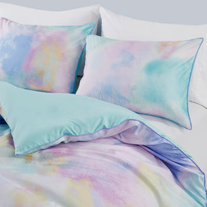 English Elm Twin/Twin Watercolor Tie Dye Duvet Cover Set with Piped Edges, Antimicrobial Microfiber & Fur Pillow B03596075