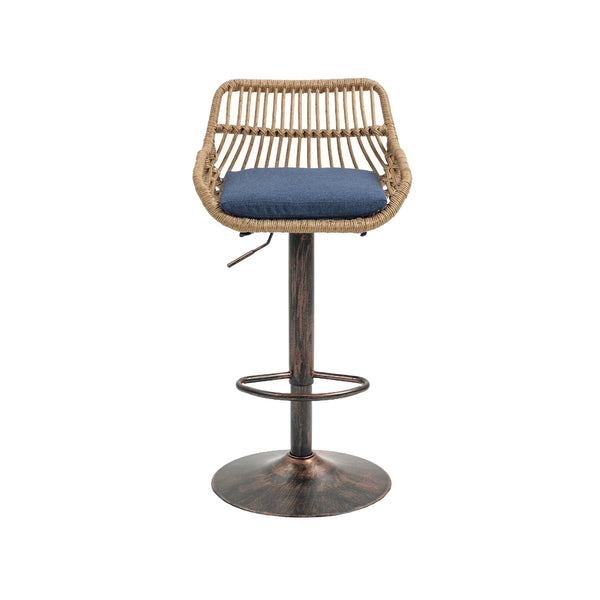 English Elm Modern Swivel Bar Stools Set of 2 Adjustable Counter Height Chairs with Linen Seat Vintage Gold Frame Blue W39594821