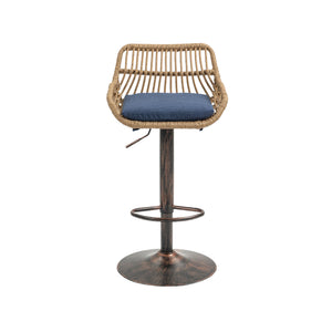 English Elm Modern Swivel Bar Stools Set of 2 Adjustable Counter Height Chairs with Linen Seat, Retro Rattan Back, 360° Rotation and Footrest, Vintage Gold Base, Durable Indoor/Outdoor Seating (Seat Height 25.6–33.9") Blue W39594821