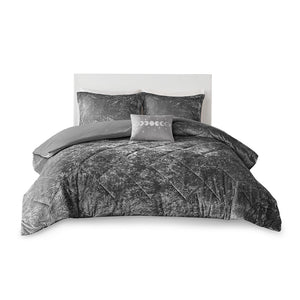 English Elm Twin/Twin Felicia Velvet Duvet Cover Set with Quilted Diamond Top, Grey Crushed Velvet, Pillow Accent, Machine Washable B03596049