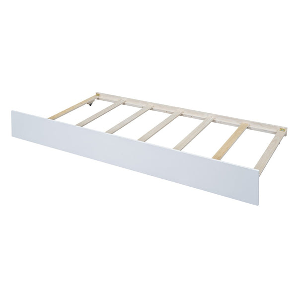 English Elm Twin Pine Wood Daybed with Roll Out Trundle Fence Guardrails Cabin Style Frame White WF301862AAK