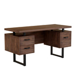 English Elm Home Office Computer Desk With Drawers/Hanging Letter-Size Files, 59 Inch Writing Study Table With Drawers