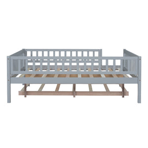 English Elm Full Size Pine Wood Daybed with Roll Out Trundle Fence Rail Guest Room Sleeper Gray WF301863AAE