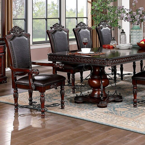 English Elm Majestic Traditional Arm Chairs Set - Brown Cherry Wood, Black Leatherette & Elegant Baroque Details B011108520