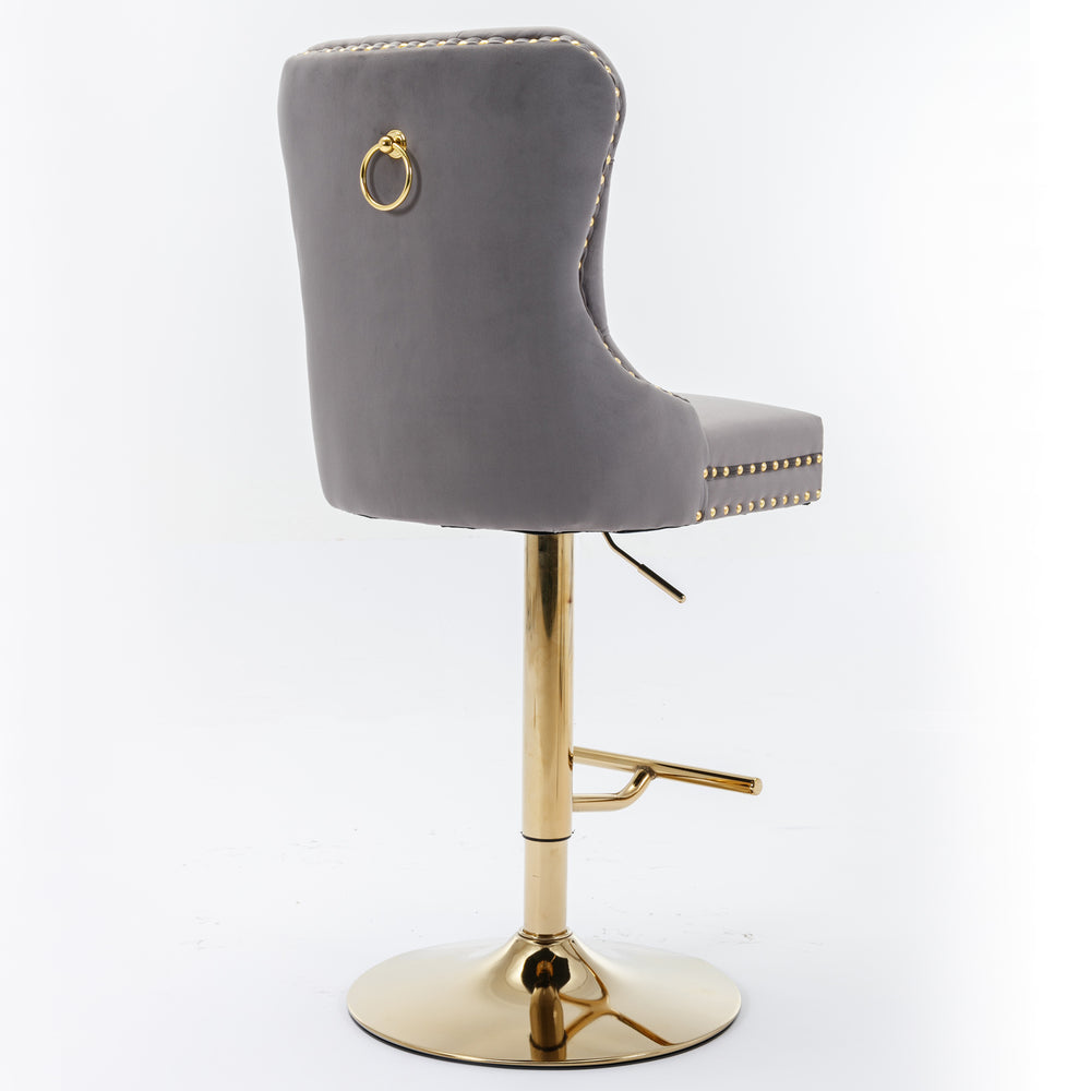 English Elm A&A Stylish Gray Velvet Swivel Barstools Set Of 2 With Adjustable Height & Modern Gold Base For Home W114367604