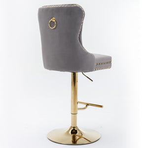 English Elm A&A Stylish Gray Velvet Swivel Barstools Set Of 2 With Adjustable Height & Modern Gold Base For Home W114367604