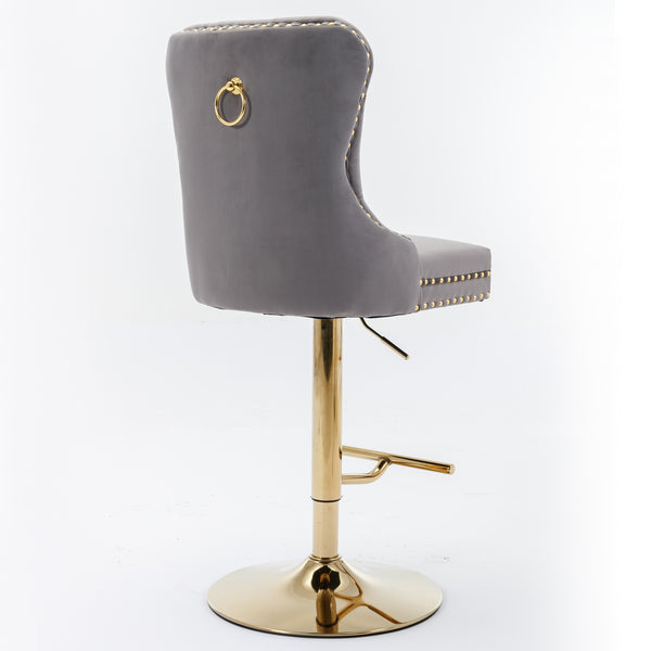 English Elm A&A Stylish Gray Velvet Swivel Barstools Set Of 2 With Adjustable Height & Modern Gold Base For Home W114367604