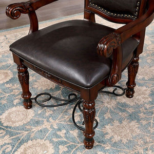 English Elm Majestic Traditional Arm Chairs Set - Brown Cherry Wood, Black Leatherette & Elegant Baroque Details B011108520