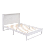 English Elm Platform Bed With Storage Headboard,Sockets and Usb Ports,Queen Size Platform Bed,Antique White