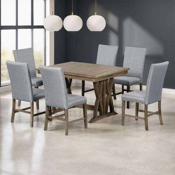 English Elm TOPMAX Mid-Century 5-Piece Round Dining Set for 4 with Upholstered Cross-Back Chairs, Durable Design Gray N717S000015D