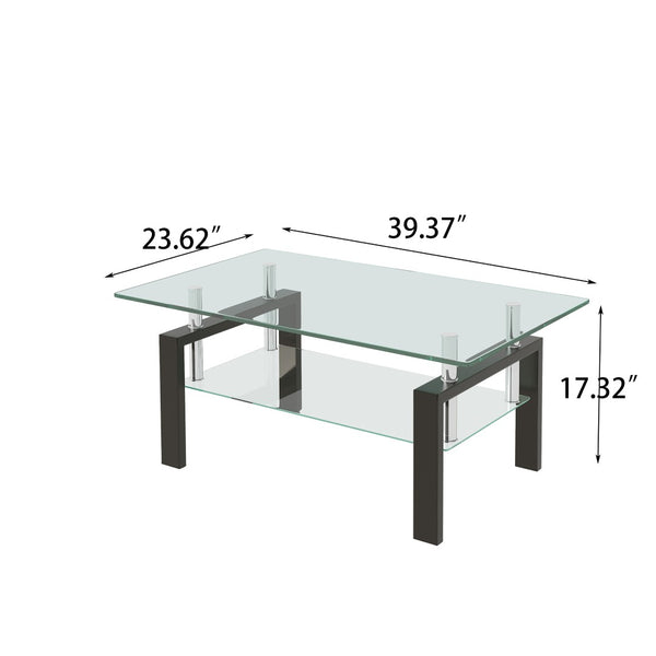 English Elm Tempered Glass Two Tier Coffee Table Open Shelf Design for Modern Living Rooms W171891784